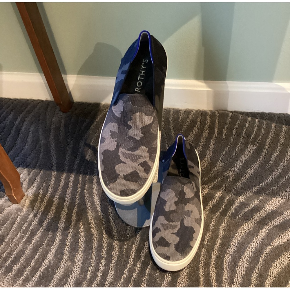 Rothy's Black and Gray Camouflage Original Slip On Sneaker Loafers - Like New!